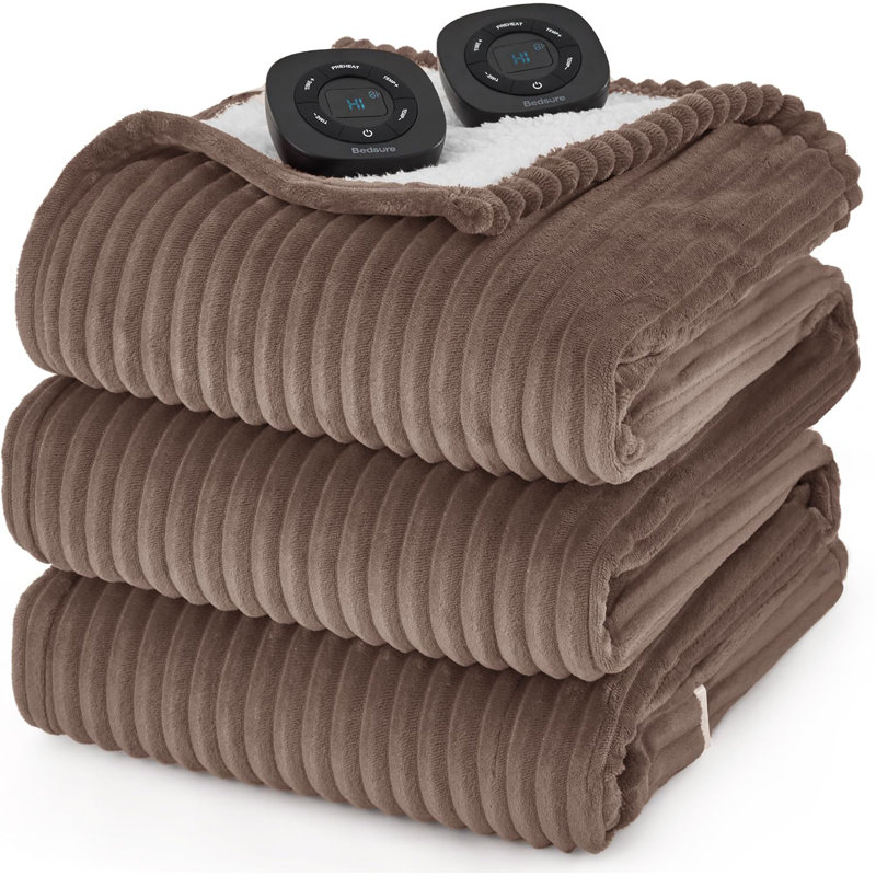 Couverture électrique chauffante en flanelle à nervures, chauffage avec 10 réglages de chaleur et 10 réglages de temps, arrêt automatique avec minuterie 8 heures, GentleSoft ™ 