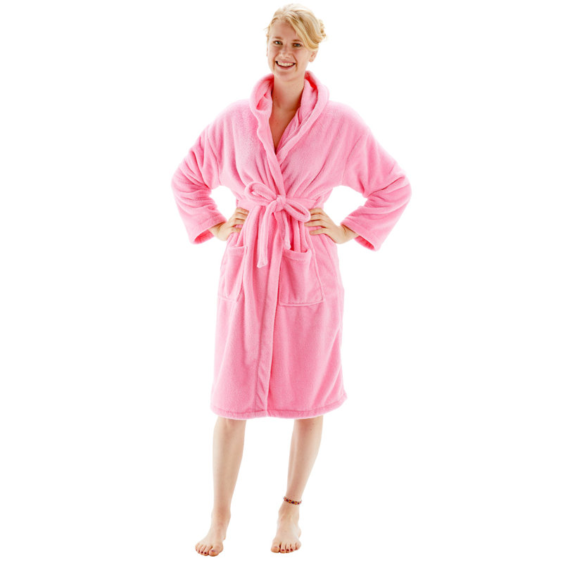 Peignoir 100% microfibre molletonné au-dessus du genou avec poches et capuche, S, Rose
