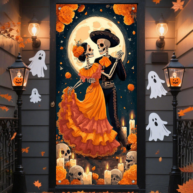 Kbndieu 35 X 71 Inch Halloween and Day Of The Dead Door Cover - Halloween and Day Of The Dead Door Decoration - Festival Party Decoration