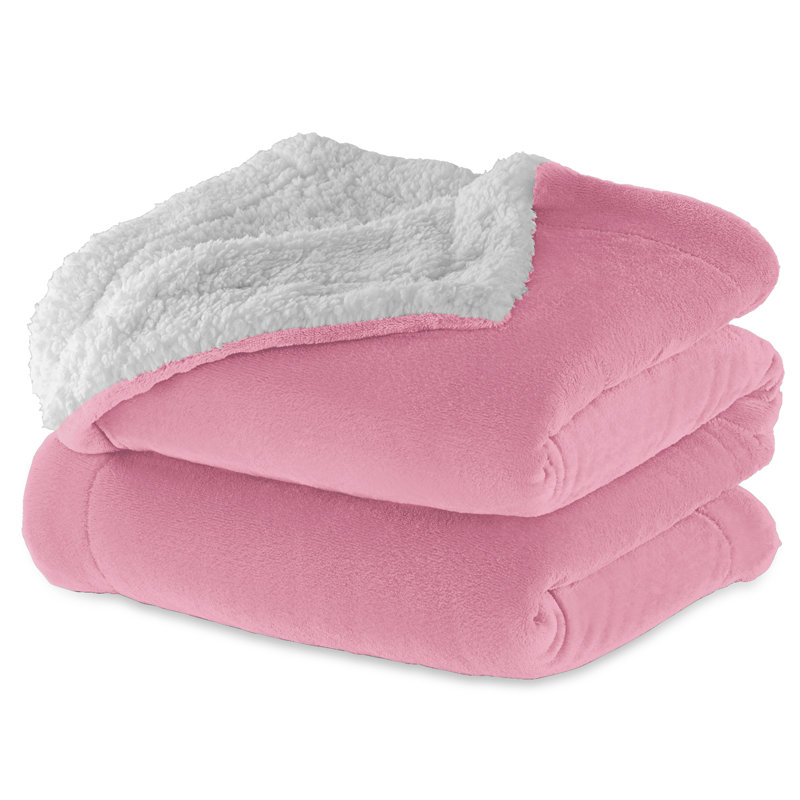Sherpa Throw - Single Throw Blanket, Pink, W130 x L150cm