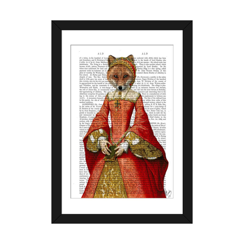 «Fox Queen», impression sur toile, H 24 po x l 16 po x P 1 po, Papier avec cadre noir, Blanc
