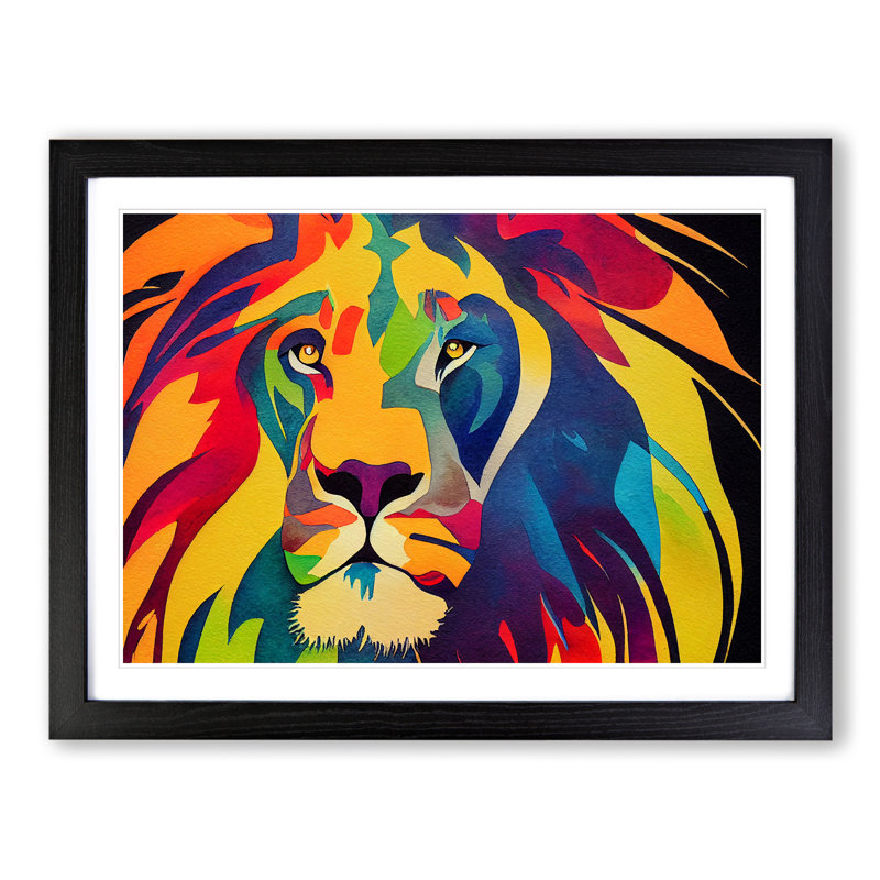 Lion Watercolour Vol.3 Abstract - Single Picture Frame Print, Black, 46cm H x 64cm W