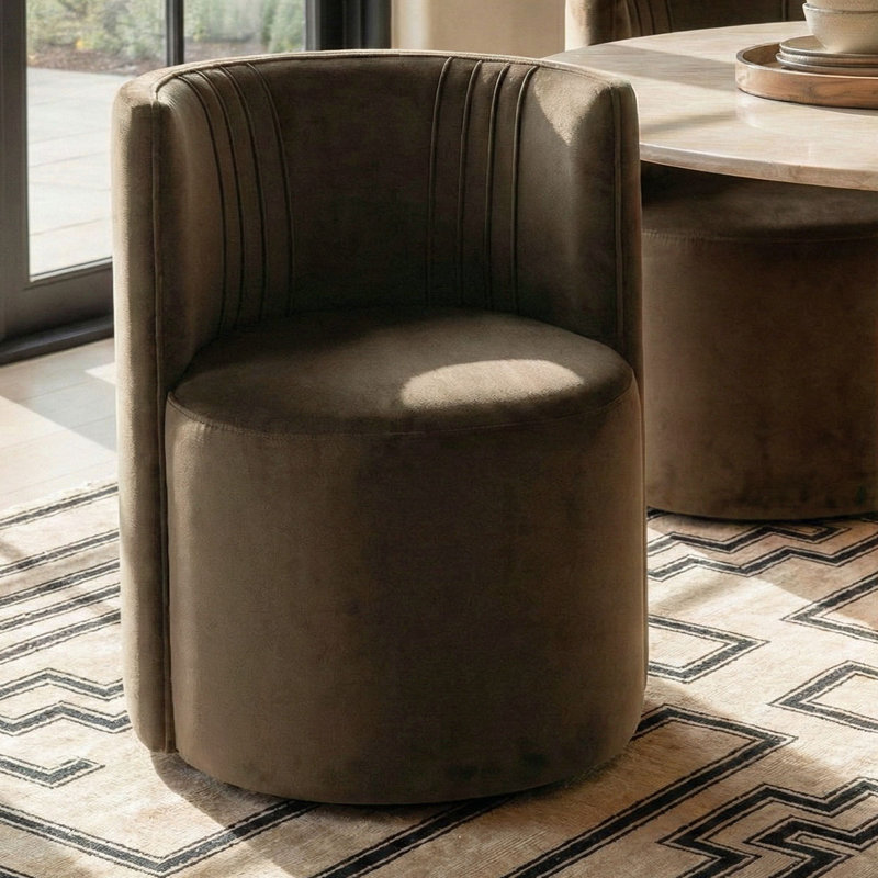 Fauteuil en velours avec roulettes, Brun chocolat