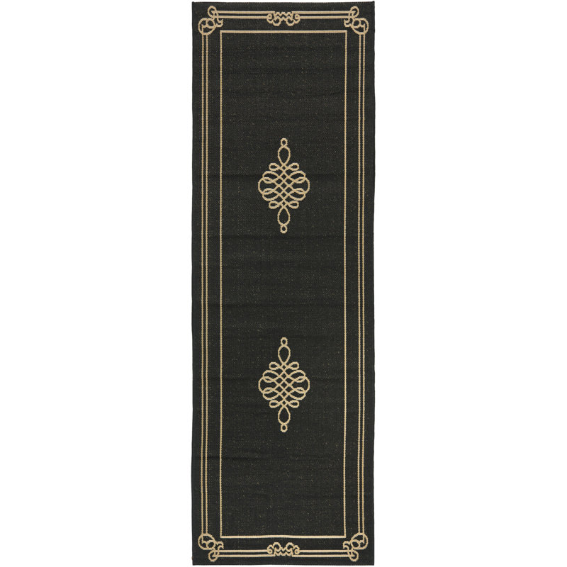 Tapis d'intérieur / extérieur Cherene, Tapis de couloir 2 pi 7 po x 8 pi 2 po, Black/Cream