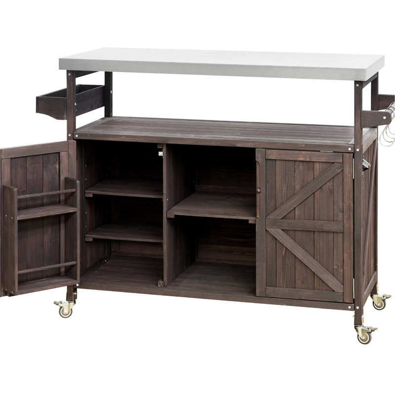 Armoire de rangement d'extérieur en bois de sapin massif avec trou de conduite de gaz et tablettes réglables