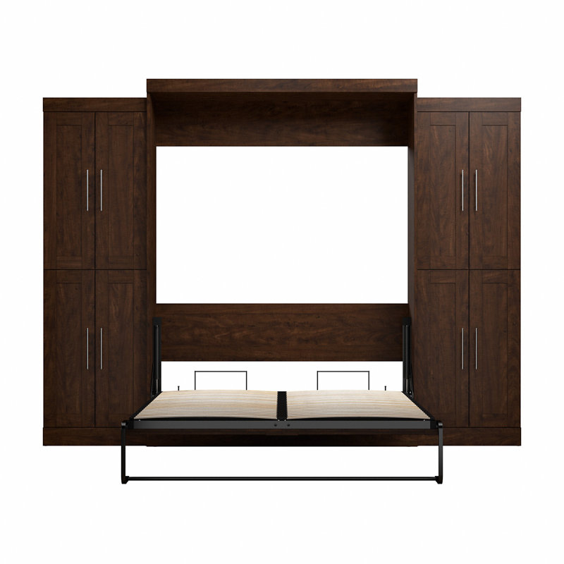 Grand lit mural Arlex de 115 W avec unités de rangement de 25 W avec portes, Nouveau chocolat