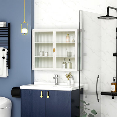Armoire murale moderne à deux portes avec portes en verre 27,56 po avec trois niveaux de rangement pour le hall d'entrée, la salle de bain et la salle à manger
