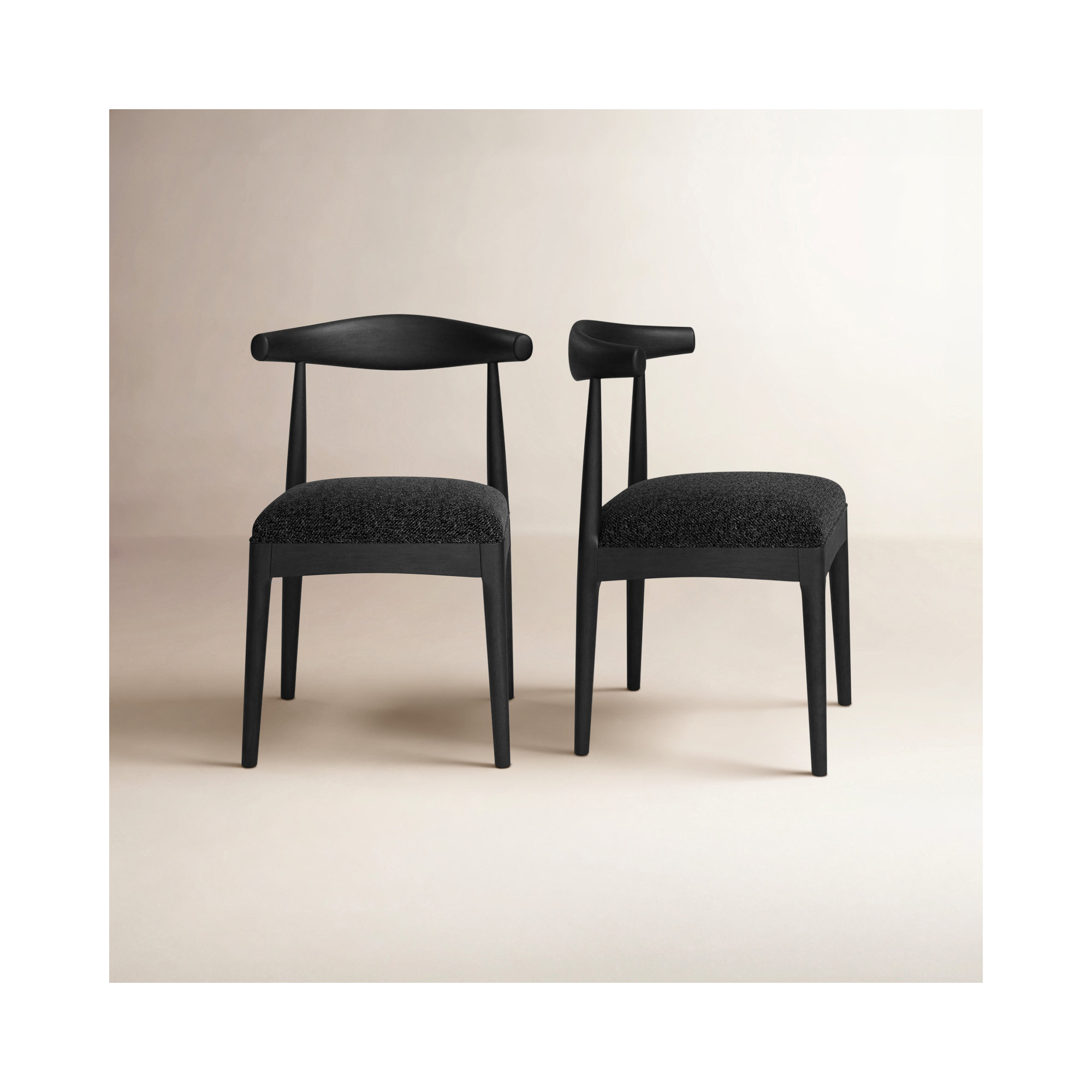 Asheboro Upholstered Wing Back Side Chair, Black Textured Tweed, Black