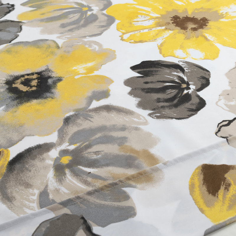 Queen Yellow and Gray Floral Microfiber Sheet Set