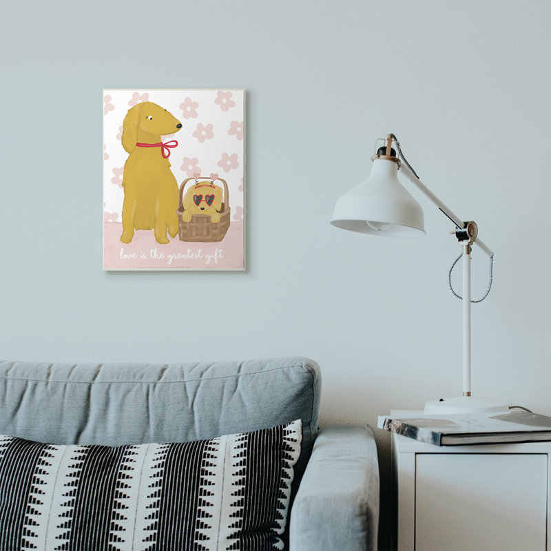 « dog family love rose yellow animal », impression, H 13 po x l 19 po, Plaque murale