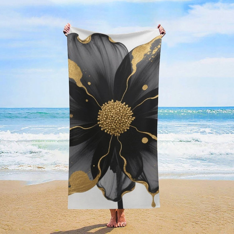 Serviette de plage à séchage rapide en microfibre or noir 60 po x 80 po