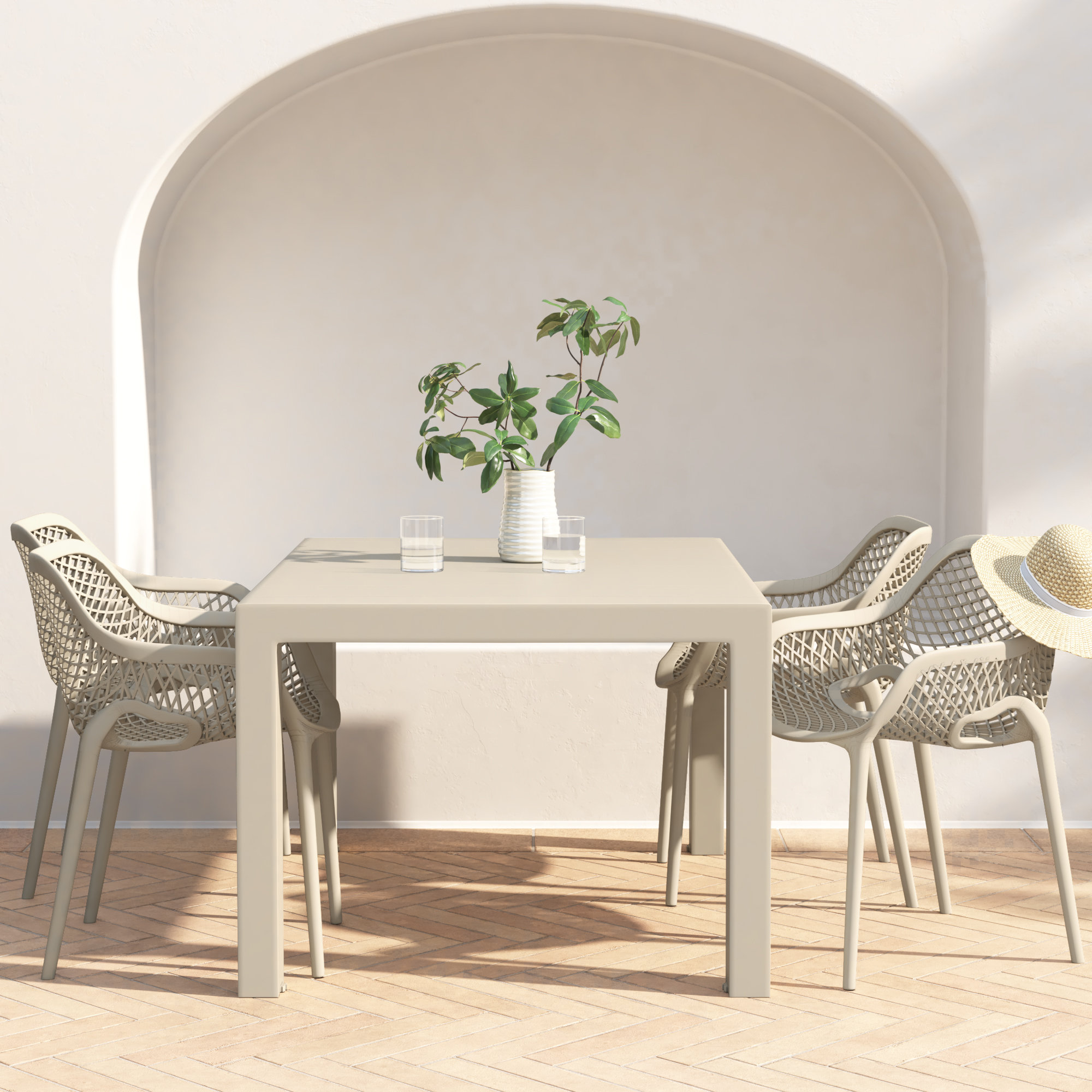 Asherton 55'' Rectangular 4 - Person Outdoor Dining Set, Taupe