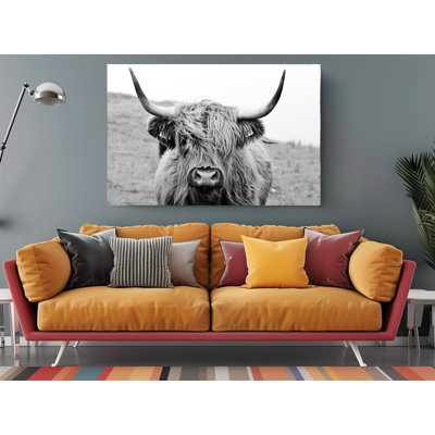 Impression de vache à poil long, paysage rustique nature, couleurs animales, art animalier sur toile, décoration murale, décoration de la maison