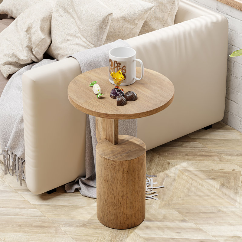 Modern Small Drink End Table With Geometric Base, Natural