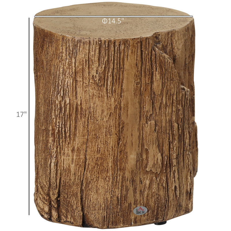 Tree Stump Stool, Decorative Side Table With Round Tabletop, Concrete End Table With Wood Grain Finish