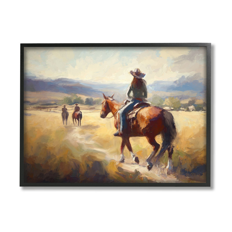 Équitation à cheval, scène par Ramona Murdock, H 24 po x l 30 po x P 1,5 po, Giclée encadrée noir minuit