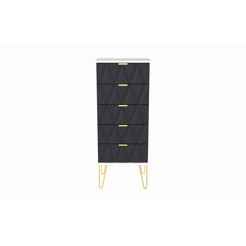 Fully Assembled Diamond 5 Drawer 45Cm W, Indigo Matt / White