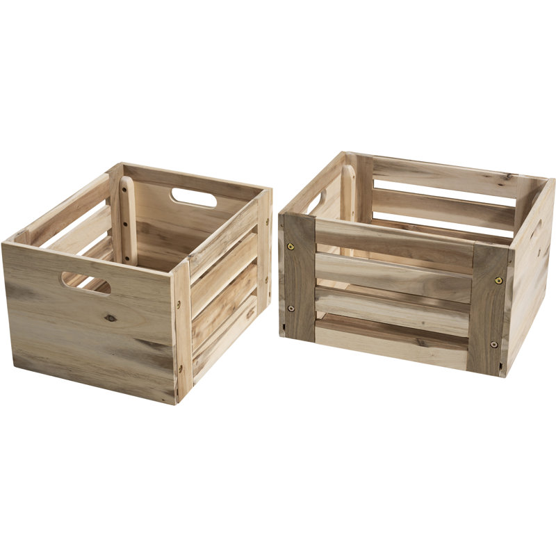 Millwood Pines Large Solid Wood Decorative Bin, Storage Crates,  Acacia Wood, Unfinished, Unfinished