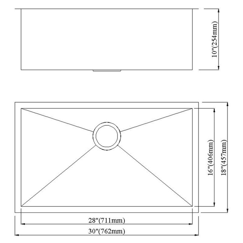Single Bowl Stainless Steel Kitchen Sink, 30" L x 18" W