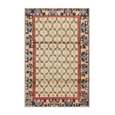 Tapis orange traditionnel/noir/jaune clair Finan