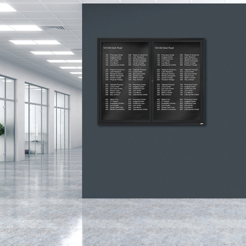 Tableau d'affichage mural fermé pour armoire d'annuaire, Noir thermolaqué, Deux, H 48 po x l 60 po