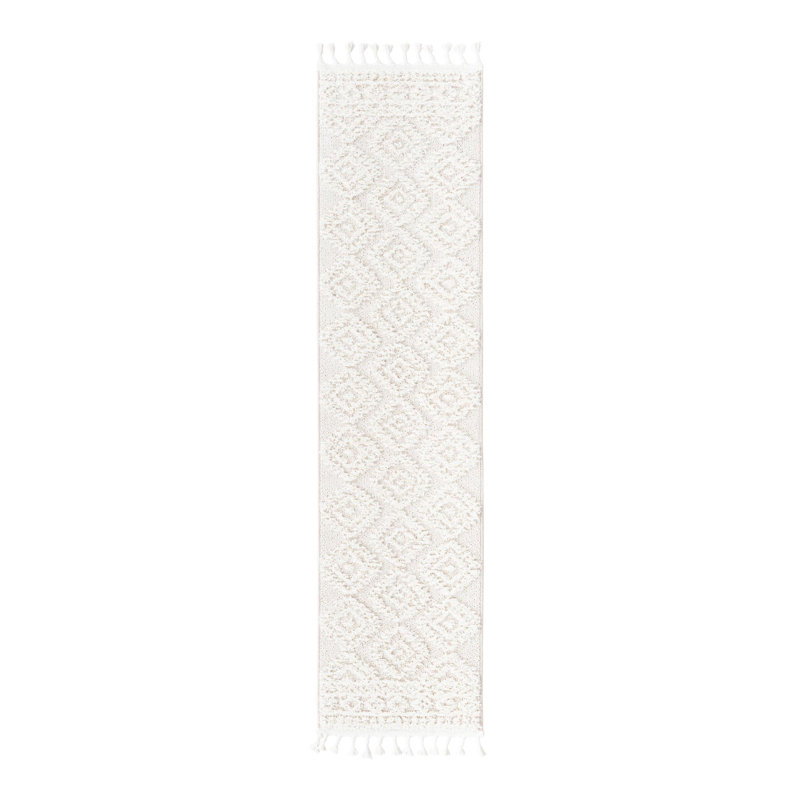Tapis ivoire en polyester tissé à la machine Jennylynn, Tapis de couloir 2 pi x 8 pi
