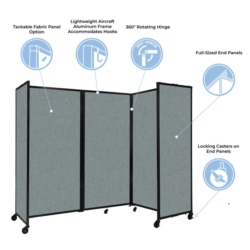 Lime Green Fabric Folding Room Divider with Noise-Reducing Panels