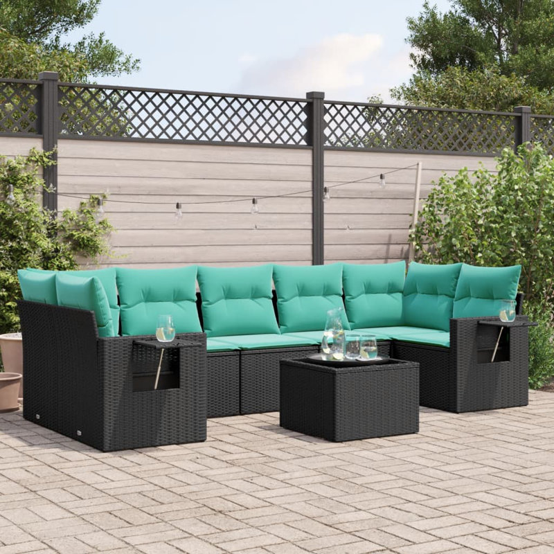  Ensemble de canapé de patio 8 pièces avec coussins en rotin de polyester noir