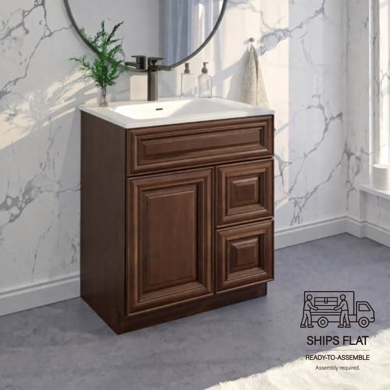 Base de meuble-lavabo avec tiroirs 30 po en noyer d'érable