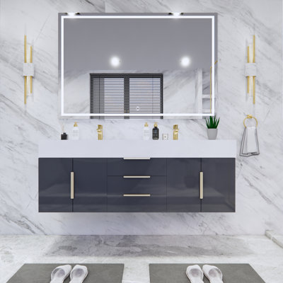 Ensemble de meuble-lavabo double mural l 59 po x P 19,75 po x H 22,25 po Glasgow