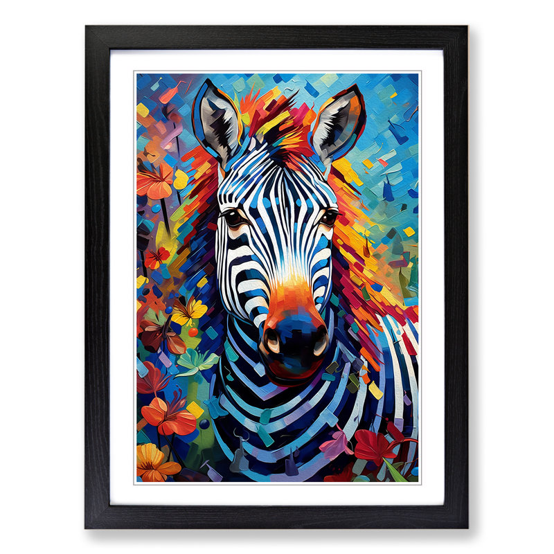 Zebra Expressionism - Single Picture Frame Print on Wood, Black, 46cm H x 34cm W x 2cm D