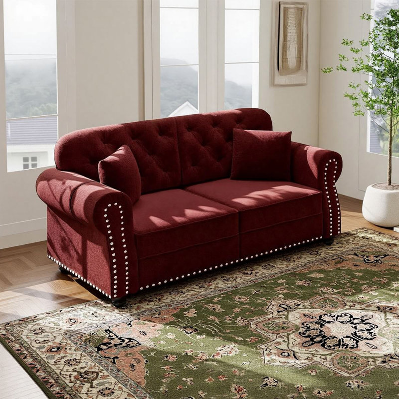 Canapé Chesterfield 63 po en velours, Rouge