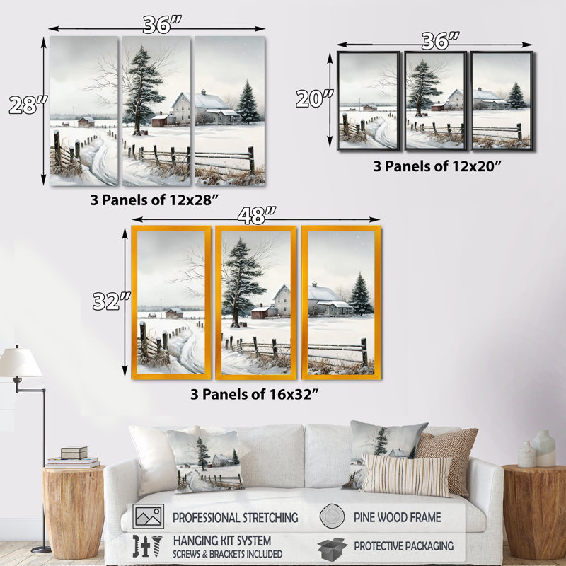 Nebraska Farm In Winter - ensemble d'art mural sur toile, Cadre flottant noir, H 28 po x l 36 po