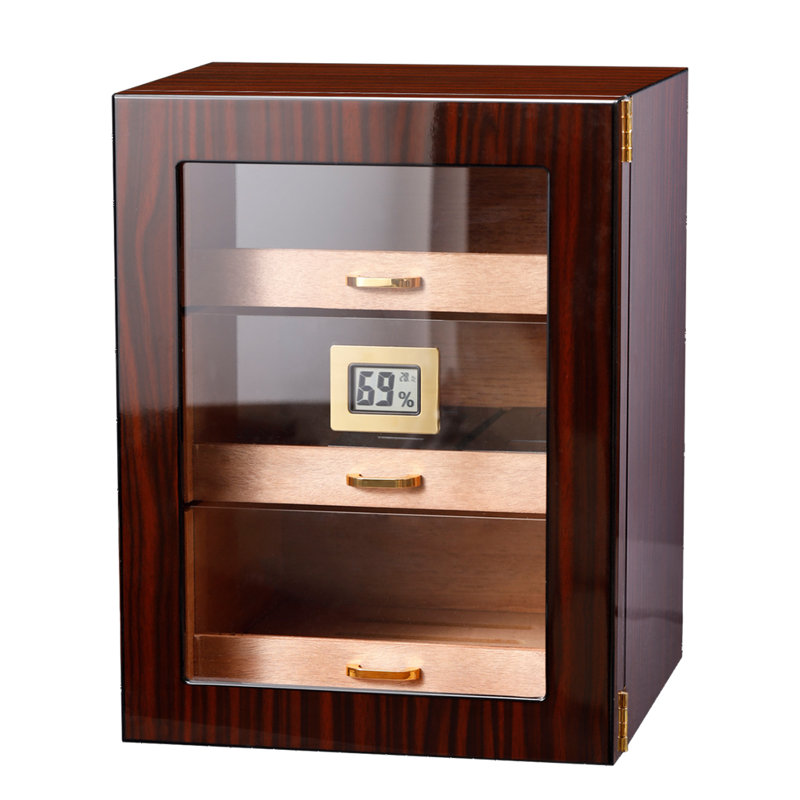 Armoire à cigares Woodronic pour cigares 100 à 150, hygromètre numérique, tiroirs doublés en cèdre espagnol