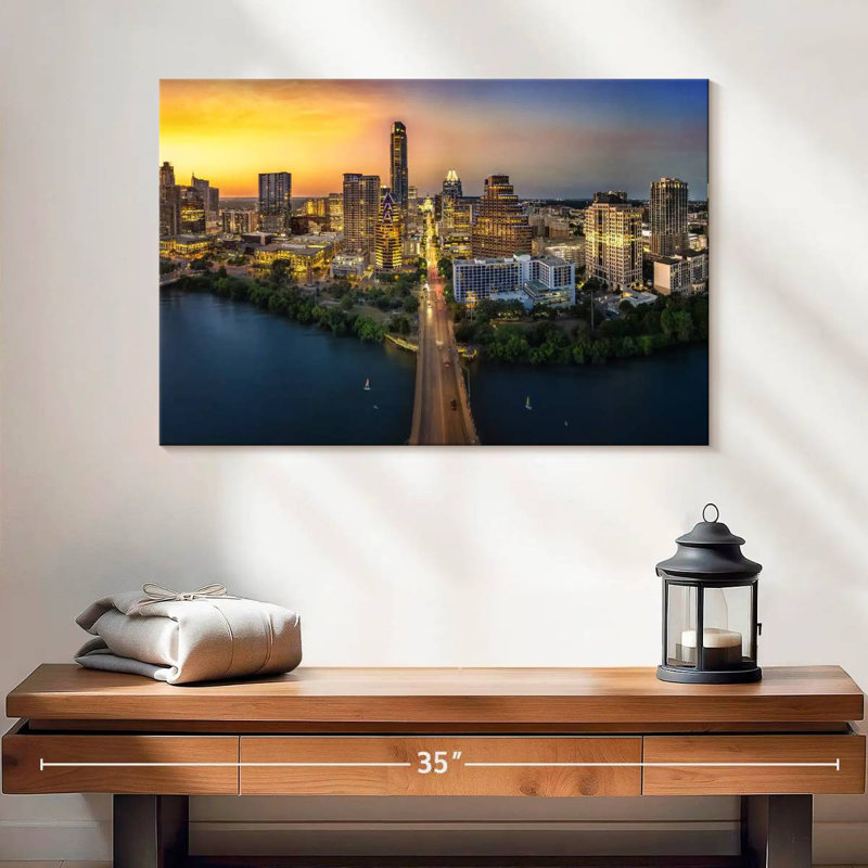 Austin City, coucher de soleil, H 16 po x l 24 po