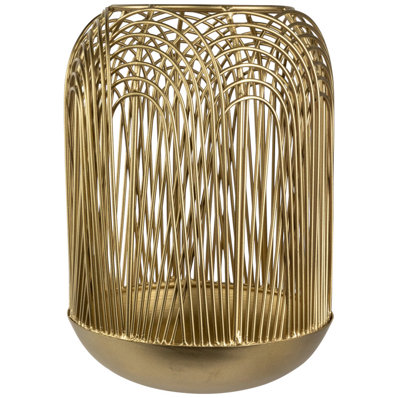 Medium Layered Iron Pillar Candle Holder - - Brass Finish, 10.5" H x 7.5" W x 7.5" D