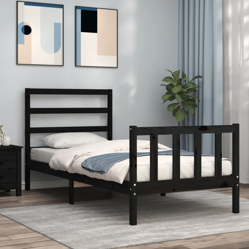 Bed Frame with Headboard, Black, 200 x 200cm