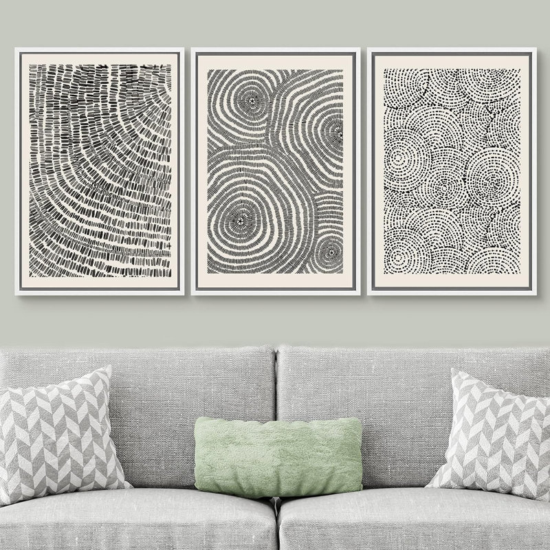 Geometric Line " Geometric Spiral Ring Circle Pattern Abstract Shapes Cozy Neutral " 3 - Pieces, 36" H x 24" W x 1.5" D