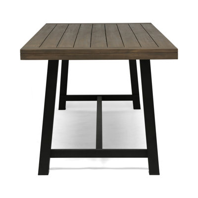 Outdoor Acacia Wood Dining Table,Grey/Rustic Metal