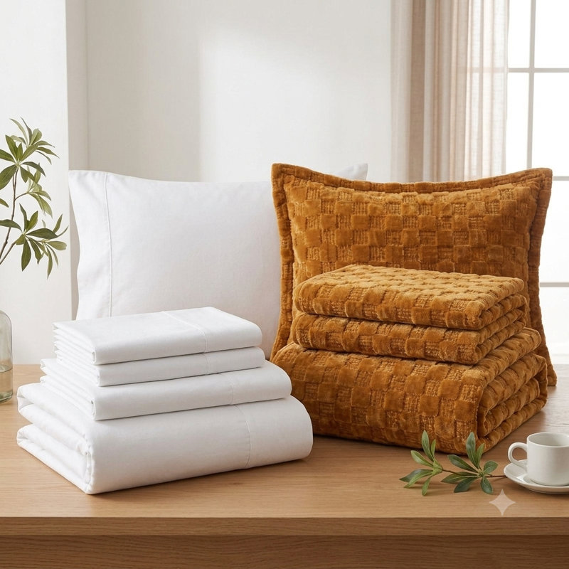 Zera & Velvet Coverlet Set 7 pcs - Caramel, Full Queen