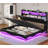 Lift Up Storage  Bed Frame With Charging Station And Hidden Storage Headboard, Led Lights Upholstered Platform Bed With Hydraulic Storage,-1877195848-1877195831