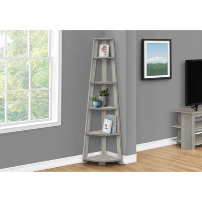 Hewitt Zyn 71 Inch Corner Shelf, 5 Tier Etagere Open V Ladder Bookcase, Gray