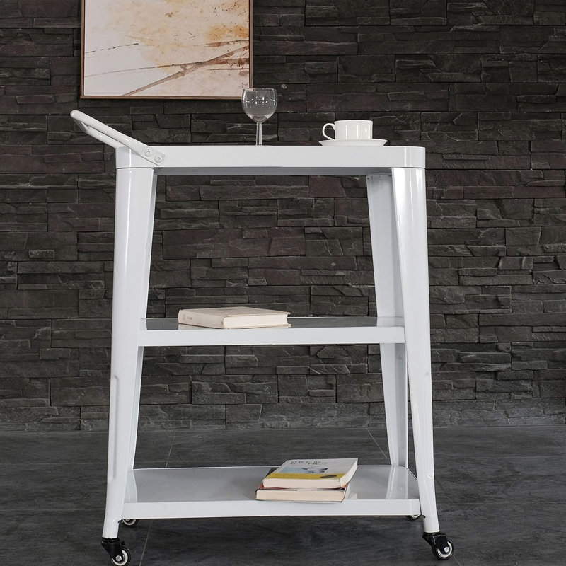 Industrial 3-tiered White Dining Cart With Swivel Wheels And Long - Lasting Metal Union For Kitchen Use, 33.7"h X 23.8"w 13.8", Assembly Needed Frame Kitchen, 33.7" Tall, 23.8" Wide, 13.8" Deep,