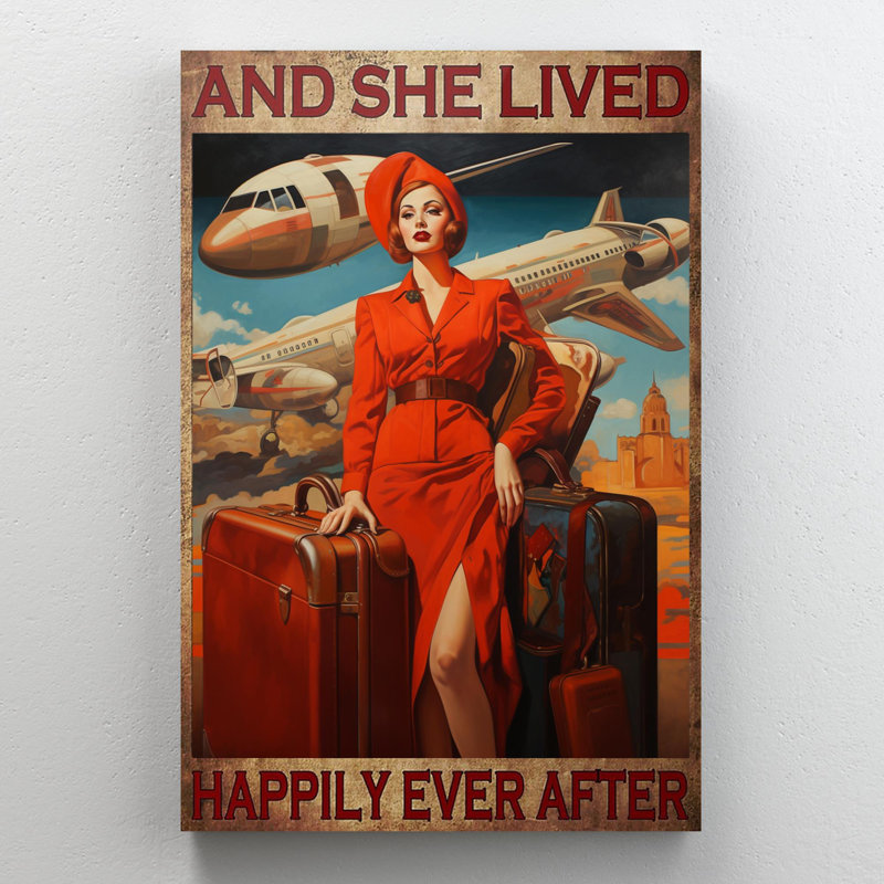 «Flight Attendant And She Lived Happily 1» - 1 pièce, «Flight Attendant And She Lived Happily 1 - 1 pièce», reproduction d'impression sur toile tendue