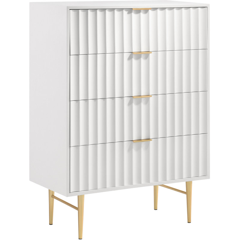 Commode 4 tiroirs Jayvonni, Blanc / or