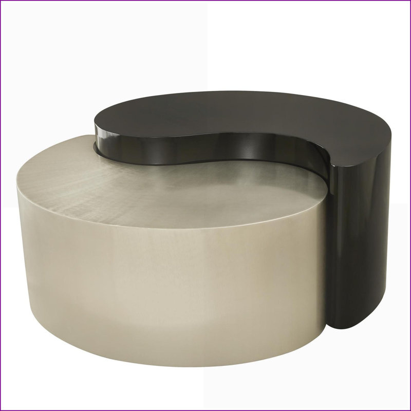 Table basse en fer noir et argent moderne pour le salon - Structure durable, design artistique Ying Yang, Noir / argenté