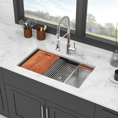 33 po x 19 po, acier inoxydable de calibre 16, évier de cuisine encastré en Z, guide en X, revêtement en X, revêtement, grille à vaisselle, passoire 33 po, planche à découper, ensemble de drain