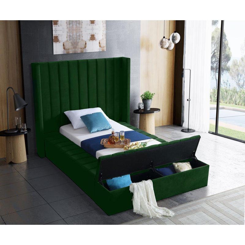 Rick Upholstered Bed, Twin, Green Velvet