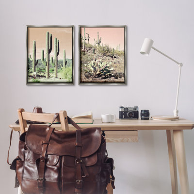 «Saguaro Cactus Desertscape», ensemble de 2 toiles flottantes encadrées par Susan Bryant