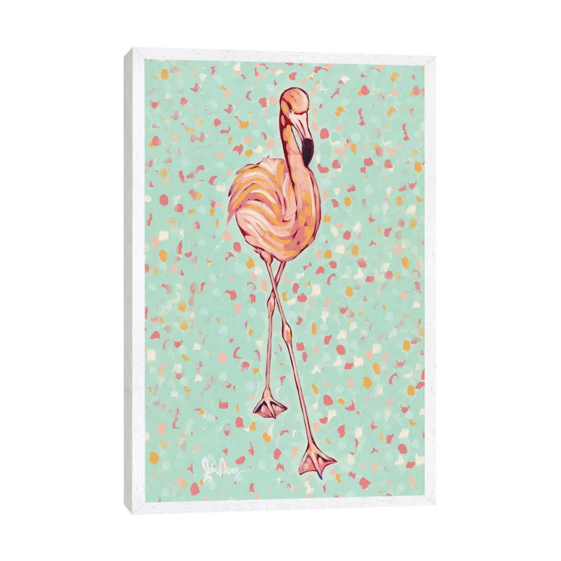 Flamingo Portrait II by Jodi Augustine - Painting on Canvas, 101.6cm H x 66.04cm W x 3.81cm D, White Framed
